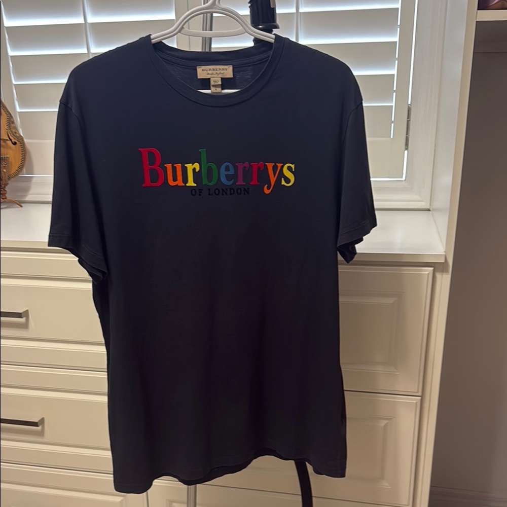Authentic Burberrys Navy T-Shirt with Multicolor Logo